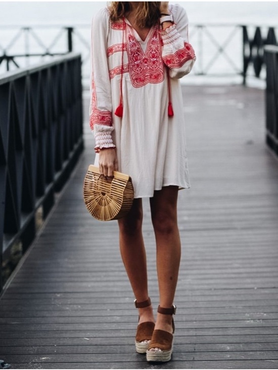 Free People Dresses & Skirts - Free People Dress Large Wind Willow Mini Cream Red Embroidered Y2K Boho Hippie